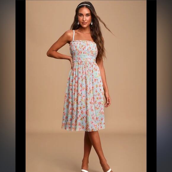 Ali & Jay Poolside Light Blue & Floral Mesh Midi Dress Size XL NWT - Picture 1 of 8